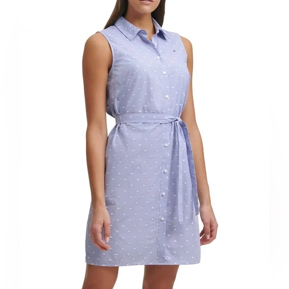 Tommy Hilfiger Classic Button Down Collared Sun Dress Sz 8 Blue Polka Dot White - Picture 3 of 12